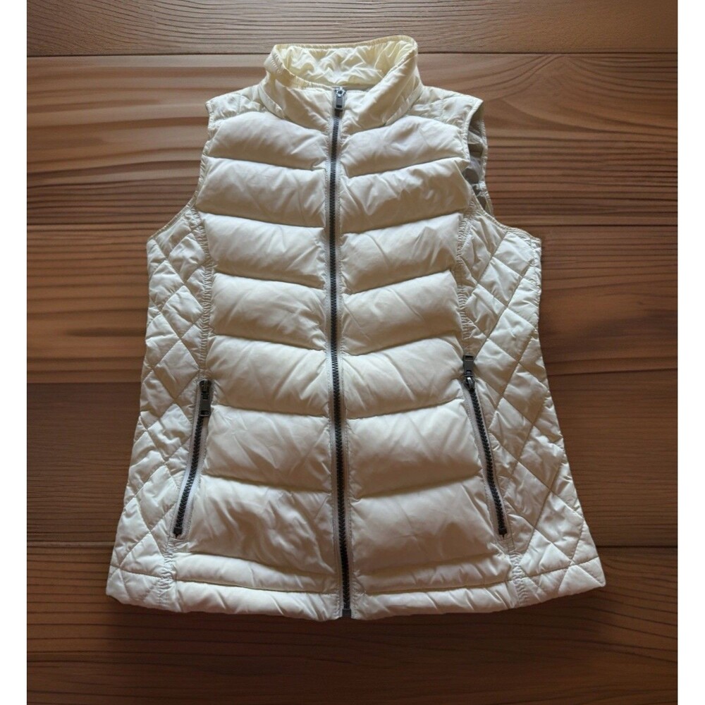 GH Bass Women’s Down Puffer Vest, Zip Front Quilted, Ivory XS Outdoors, EUC